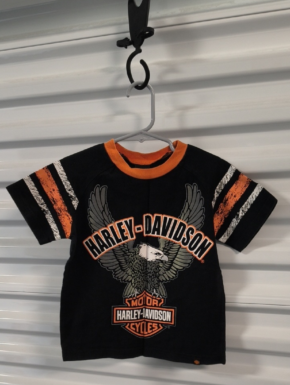 Harley-Davidson Motorcycle Eagle Logo Biker Black Orange Kid's T-Shirt Size 4